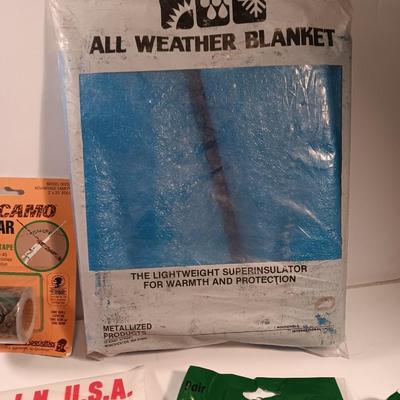 Survival / Camp gear - chemical gloves canteen all weather blanket compressor bag and more