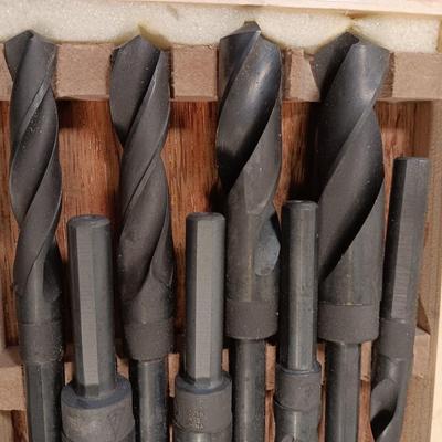 8-piece Silver and Deming Drill bit set in wooden box