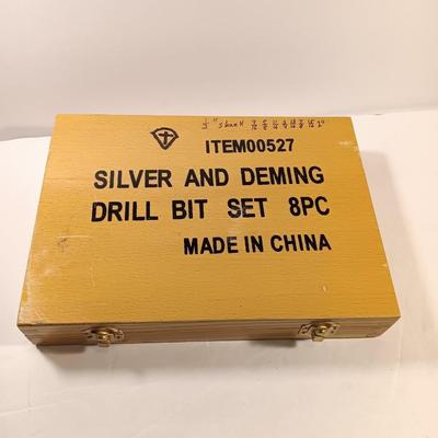 8-piece Silver and Deming Drill bit set in wooden box