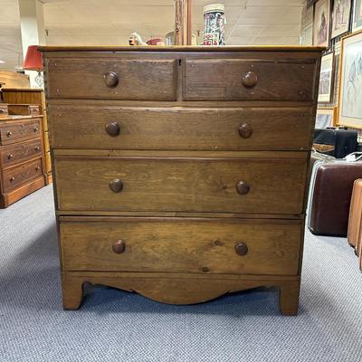 ANTIQUE PINE HIGHBOY LIFT TOP BLANKET CHEST WITH 2 DRAWERS