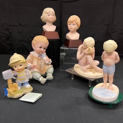 LEFTON BISQUE BABY AND 5 OTHER CHILDREN FIGURINES
