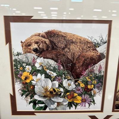 BEV DOOLITTLE DUAL PRINT PICTURE - BUGGED BEAR & THE GRIZZLY TREE