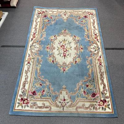 LIGHT BLUE DYNASTY RUG WITH FLORAL MOTIF EDGE