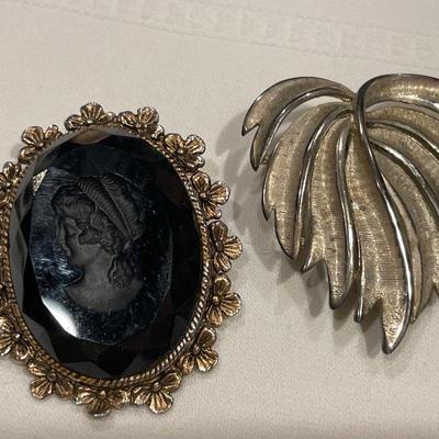 Cameo & leaf brooches