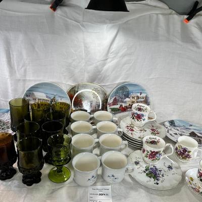 Franciscan drinking glasses, coffee cups, desert plates