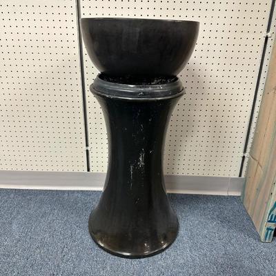 LARGE BLACK CERAMIC PLANTER WITH STAND