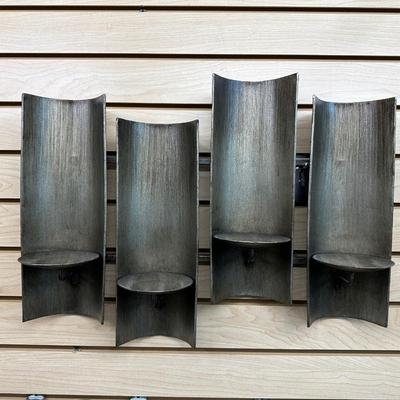 VINTAGE METAL WALL SCONCE AND 2 FLOATING WOOD SHELVES