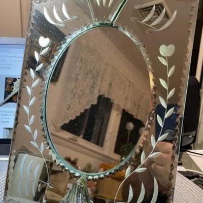Vintage Venetian Glass Standup Vanity Picture Frame or Mirror 8.5" x 13.5" in VG Preowned Condition.