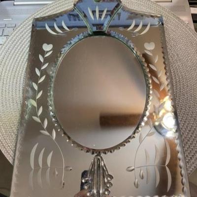 Vintage Venetian Glass Standup Vanity Picture Frame or Mirror 8.5" x 13.5" in VG Preowned Condition.