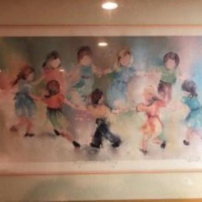Hilda Rindom's Ring Around the Rosey Lithograph 131/250 Signed in Pencil Frame Size 21" x 32".