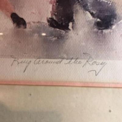 Hilda Rindom's Ring Around the Rosey Lithograph 131/250 Signed in Pencil Frame Size 21" x 32".