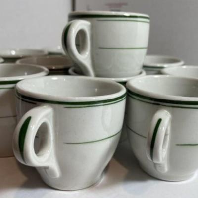 12-Vintage Espresso Green/White Restaurant-ware Cups in VG Condition as Pictured.