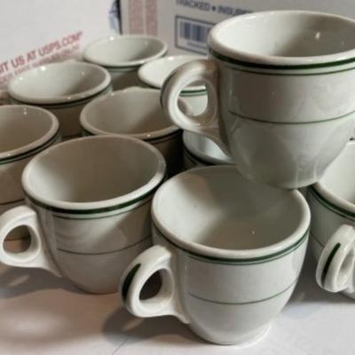 12-Vintage Espresso Green/White Restaurant-ware Cups in VG Condition as Pictured.
