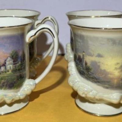 Set of 4 Lenox the Seaside Lighthouse Mugs Fine Ivory China 2004 by Thomas Kinkade Mugs in VG Condition.