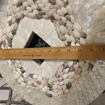 Vintage Chinese Cash Coin Home Decor Shell & Mother of Pearl 16" Diameter Coin Shape Decor Mounted on a Metal Base Preowned from...