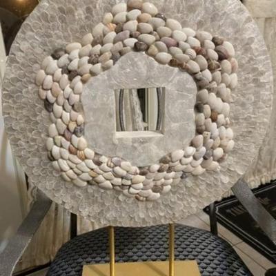 Vintage Chinese Cash Coin Home Decor Shell & Mother of Pearl 16" Diameter Coin Shape Decor Mounted on a Metal Base Preowned from...