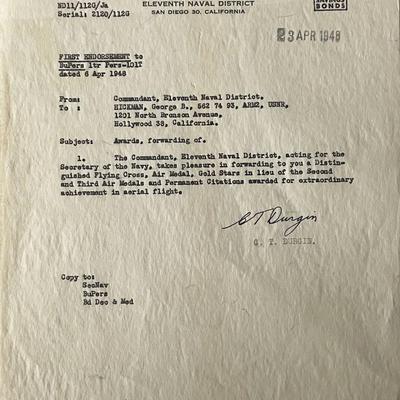 US Navy Calvin T. Durgin signed letter