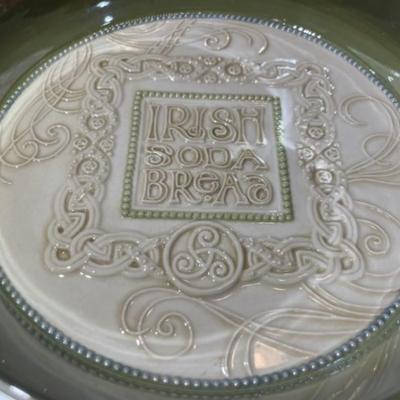 Irish Soda Bread Handled Dish~Grasslands Road~Celtic Heritage~Green & Cream 9".