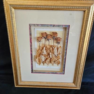 Framed & Signed Rose Art, Plated Roses & Copper Candleholder w/ Lucite Candles (LR-DW)