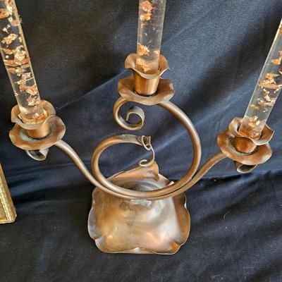 Framed & Signed Rose Art, Plated Roses & Copper Candleholder w/ Lucite Candles (LR-DW)