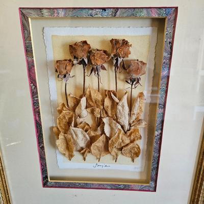 Framed & Signed Rose Art, Plated Roses & Copper Candleholder w/ Lucite Candles (LR-DW)