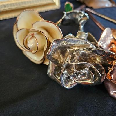 Framed & Signed Rose Art, Plated Roses & Copper Candleholder w/ Lucite Candles (LR-DW)