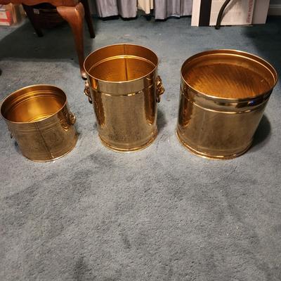 3 Quality Made Brass Waste Cans 2 with loin heads