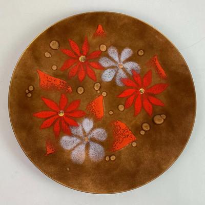 mcm abstract floral ENAMEL ON COPPER ART WALL PLATE 12