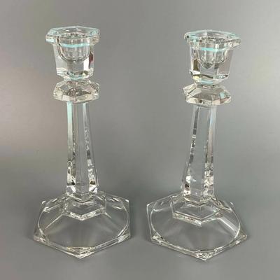 vintage traditional CUT CRYSTAL CANDLE HOLDERS pair 