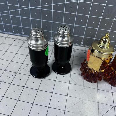 3 Sets of Collectible Salt & Peper Shakers; Amber, Pink & Black