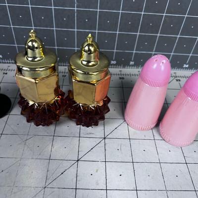 3 Sets of Collectible Salt & Peper Shakers; Amber, Pink & Black