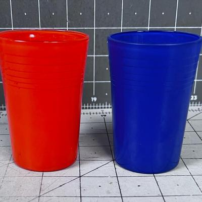 2 Glass Juice Tumblers: Orange & Blue