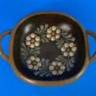 European Brown Glaze Slipware Pottery Bowl Folk Art Signed 