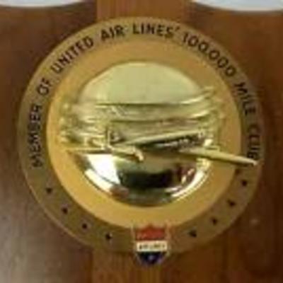 vintage 1960s UNITED AIRLINES UAL 100,000 MILE CLUB PLAQUE R1SC#35