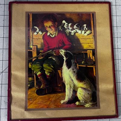 Vintage Boy and his Dog Print Under Glass 