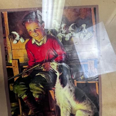 Vintage Boy and his Dog Print Under Glass 