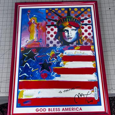 GOD BLESS America POSTER Signed by Peter Max the Commerical Artist