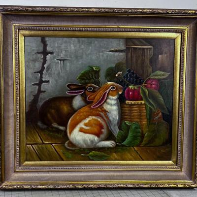 Oil on Canvas, Rabbits, Beautifully framed by OCHOA 