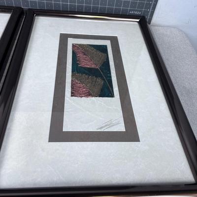 Pair of Vintage Framed Modern John Butler Signed, "Copper Leaf" Tone ABSTRACTS 