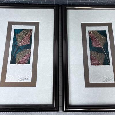 Pair of Vintage Framed Modern John Butler Signed, "Copper Leaf" Tone ABSTRACTS 