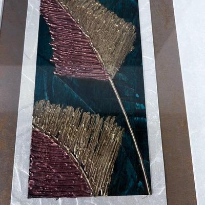 Pair of Vintage Framed Modern John Butler Signed, "Copper Leaf" Tone ABSTRACTS 