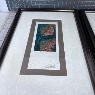 Pair of Vintage Framed Modern John Butler Signed, "Copper Leaf" Tone ABSTRACTS 