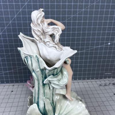 ART NOUVEAU Royal Dux Vase Fairy-Nymph with Flowers, Pink Triangles 