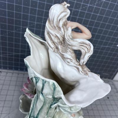 ART NOUVEAU Royal Dux Vase Fairy-Nymph with Flowers, Pink Triangles 