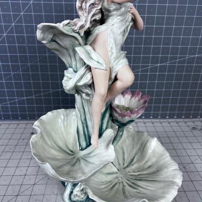 ART NOUVEAU Royal Dux Vase Fairy-Nymph with Flowers, Pink Triangles 