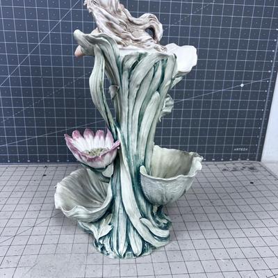 ART NOUVEAU Royal Dux Vase Fairy-Nymph with Flowers, Pink Triangles 