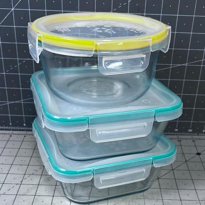 3 GLASS Medium Snapware Lids PYREX 