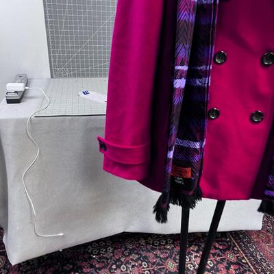 Lands End FUCHSIA with Scarf, Pea Coat Style 