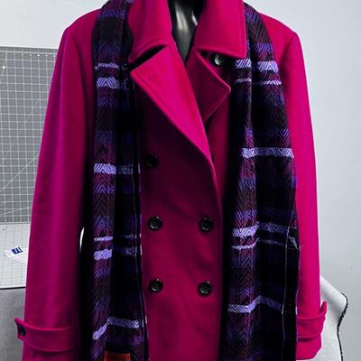 Lands End FUCHSIA with Scarf, Pea Coat Style 