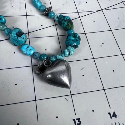 Turquoise Nugget, Hearts and Polished Round Turquoise Beads too. PRETTY 